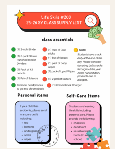 Supply list for 203: 25/26