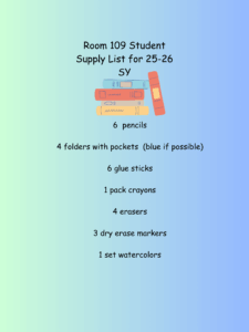 Room 109 supply list